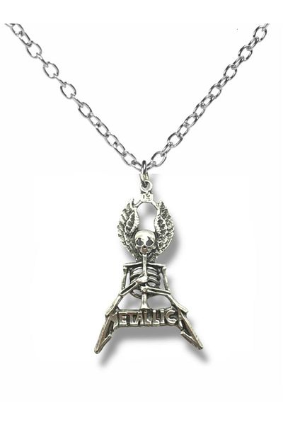 Herşey Nota Metallica Winged Skeleton Silver Color Unisex Necklace – Rock and Metal Style