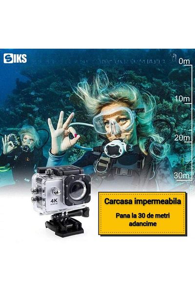 SIKS 4k Sports Camera, Waterproof, Photo/video, Lcd Screen, White