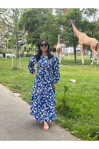 Sobe Hediyelik Rochie lejeră cu mânecă lungă cu imprimeu floral albastru - Design modern și confortabil