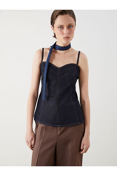 LC Waikiki New Season Heart Collar Strap Jean Blouse - S5R314Z8