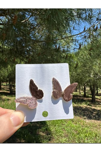 Claritas Takı Brown Enamel Design Butterfly Earrings