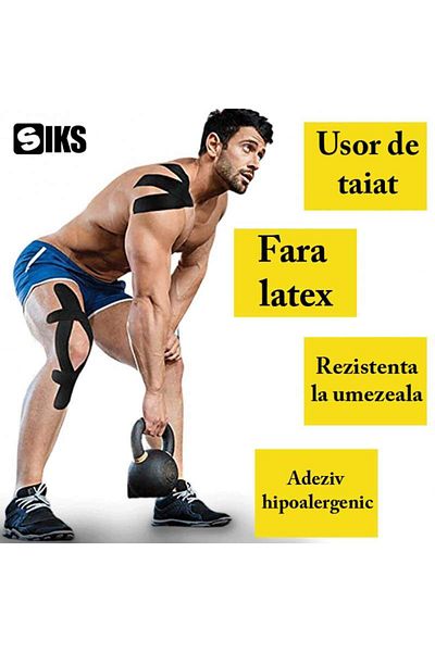 SIKS Bandă kinesiologică pentru susținere musculară, pentru atleți și sportivi, neagră
