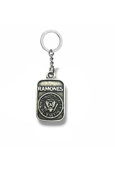 Herşey Nota Ramones Logo Silver Color Unisex Metal Keychain – Punk Rock Accessory
