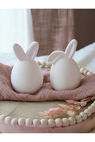 güles dekorasyon 2Li Paskalya Tavşanı Kulaklı Yumurta Dekoratif Biblo Set