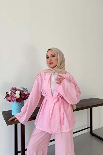 Rimel Moda Mishel Kimono Takım Pembe