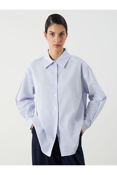 LC Waikiki Cămașă pentru femei din poplin oversize cu dungi de sezon nou - S5P267Z8