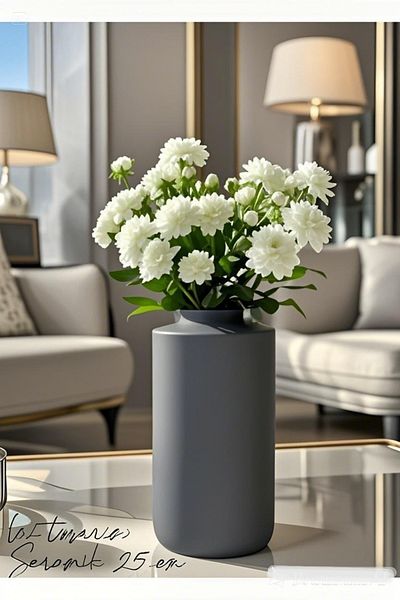 Lui Tasarım Nordic Bohemian Style Large Size Modern Stylish Ceramic Gray Color Venus Vase 25cm Decoration