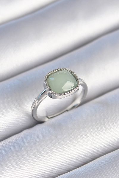 Skygo Brass Silver Color Green Square Enamel Women's Ring