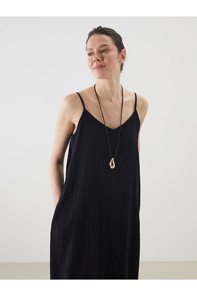 LC Waikiki New Black V-Neck Muslin Dress