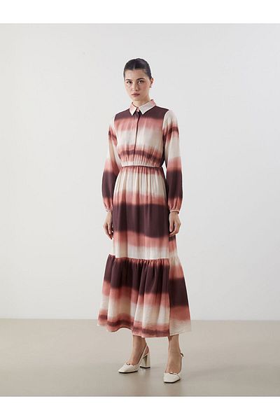 LC Waikiki Νέα σεζόν πουκάμισο γιακά Tie Dye Φόρεμα - S5LF25Z8