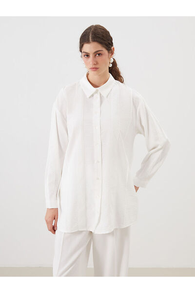 LC Waikiki Εκρού δαντελωτή πλέξη Κεντητό Λεπτομερές Γυναικείο Πουκάμισο Τουνίκ