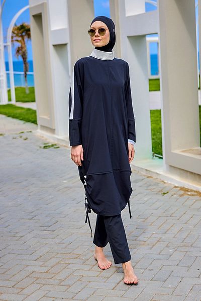 Marina Swimwear Black Full Covered Hijab Swimsuit with Hidden Zipper M2521-3