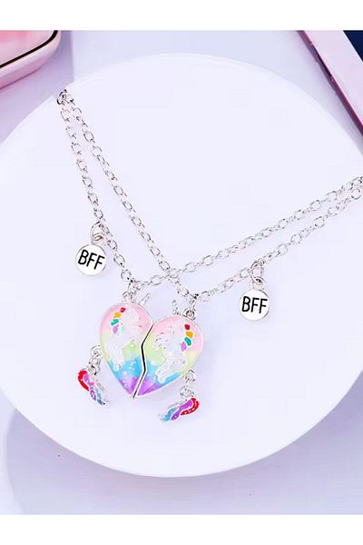 SYGGY Set of 2 necklaces, Best Friend inscription with Unicorn BFF pendant