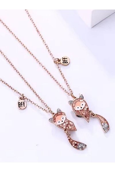 SYGGY Set de 2 lantisoare, inscriptie Best Friend cu pandantiv FOX BFF