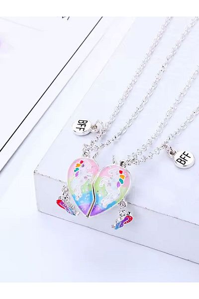 SYGGY Set of 2 necklaces, Best Friend inscription with Unicorn BFF pendant