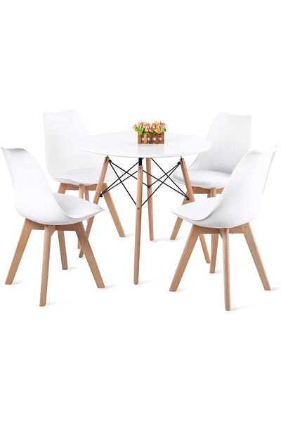 Generic 5-Pieces Dining Set - White Round Table 70cm with 4 White Chairs