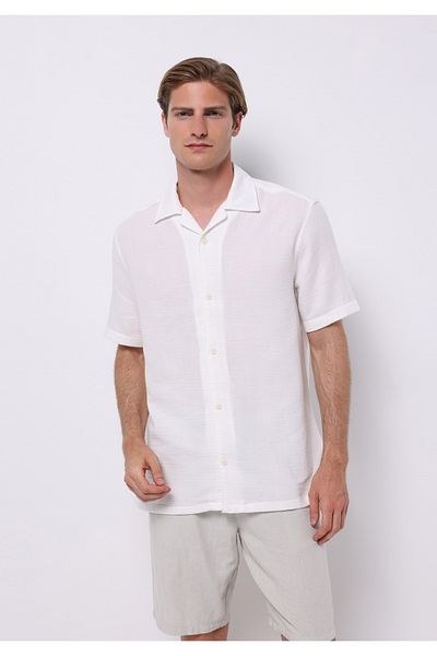 Colin's Comfort Fit Shirt Neck Jacquard Men's Ecru Short Sleeve Shirt