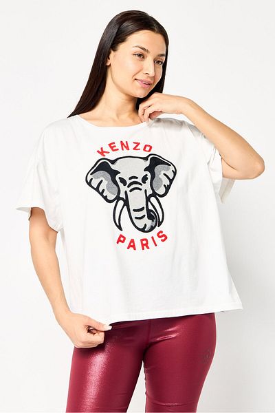 Kenzo Women Crew Neck Short Sleeves Embroidered T-Shirt, White