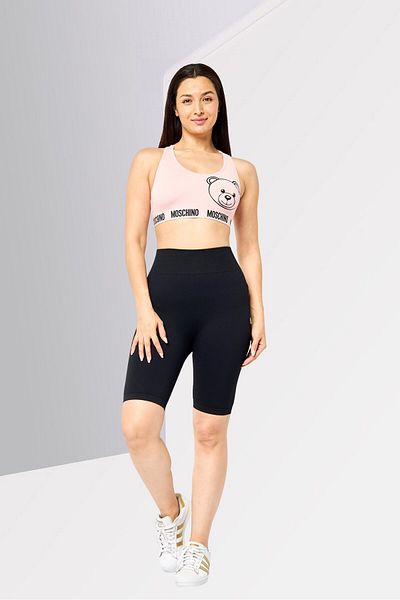 Moschino حمالة صدر رياضية غير مبطنة بشعار العلامة التجارية للنساء، لون خوخي