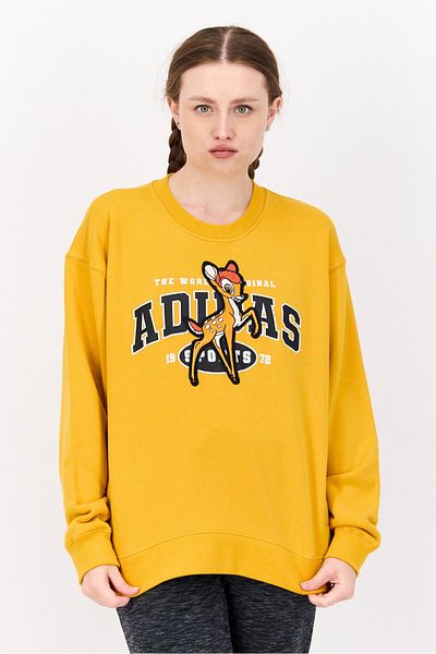 adidas Women Sportswear Fit Long Sleeves Outdoor Sweatshirt, Mustard