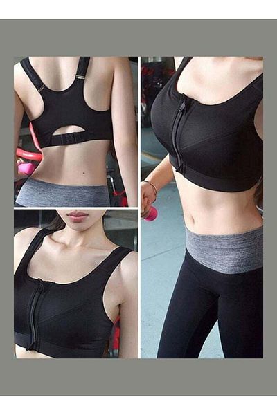 Generic Women's Yoga Fitness Workout Seamless Racer-back Gym Zipper Front Sports Bra Top White