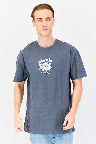Threadbare Men Crew Neck Short Sleeve Graphic Print T Shirt, Grey