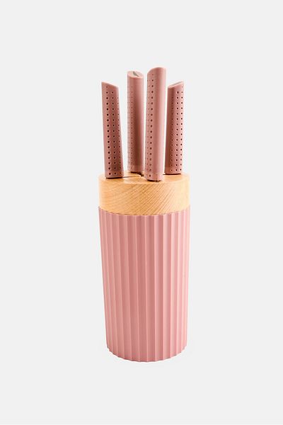NANETTE LEPORE 4 Piece Knife With Block Set, Mauve