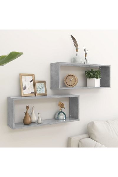 vidaxl Wall Cube Shelf 2 pcs Concrete Grey 60x15x23 cm Engineered Wood