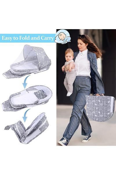 Yelajoy Portable Folding Baby Bed, With Sun Canopy and Mosquito Net, 41x42x14 cm, for 0-36 Months
