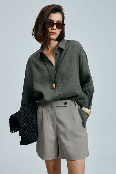 Lufian Feronıa Women's Lyocell Blended Linen Shorts Mink