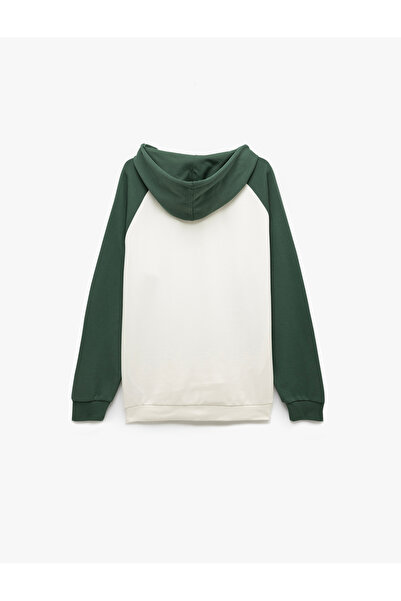 Koton Long Sleeve Color Contrast Printed Hooded Sweatshirt