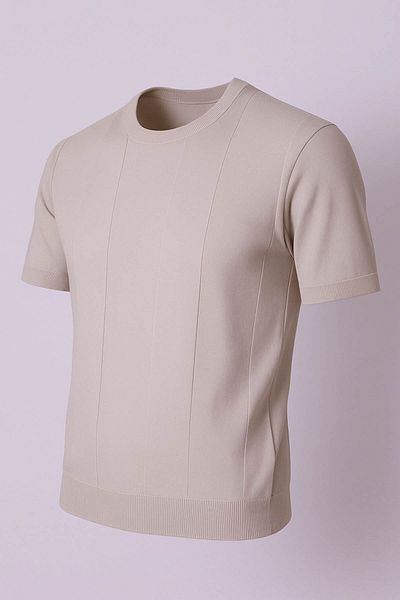 trender Πλεκτό O Neck Μπεζ ανδρικό T-Shirt 100-4015