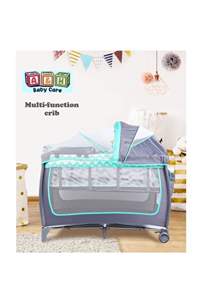 Yelajoy سرير أطفال قابل للطي، بعجلات، طاولة حفاضات، طبقتين، أمان، راحة، حظيرة...