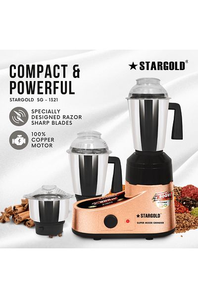 Generic STARGOLD 800W 3-in-1 Mixer Grinder with Stainless Steel Jars – Juicer, Grinder & Blender, 220-240V