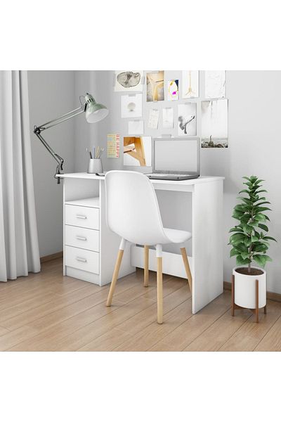 vidaxl Desk with Drawers White 110x50x76 cm Engineered Wood
