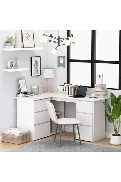 vidaxl Corner Desk White 145x100x76 cm Engineered Wood