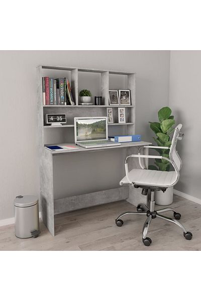vidaxl Desk with Shelf Concrete Grey 110x45x157 cm Engineered Wood