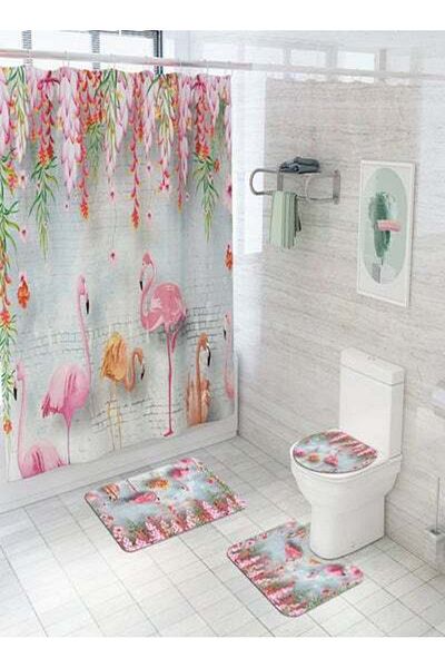 HALAMODO 4-Piece Waterproof Bathroom Curtain with Non-slip Toilet Pad Cover Multicolour 75 x 45cm