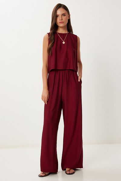 Lovelyİstanbul Tie Detailed Blouse Trousers Set Claret Red Lrv0104