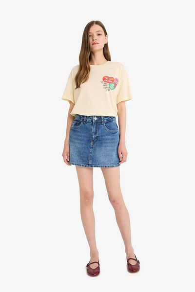 DeFacto Oversize Wide Fit Crew Neck Back Printed Short Sleeve T-Shirt F6312Ax25Hs