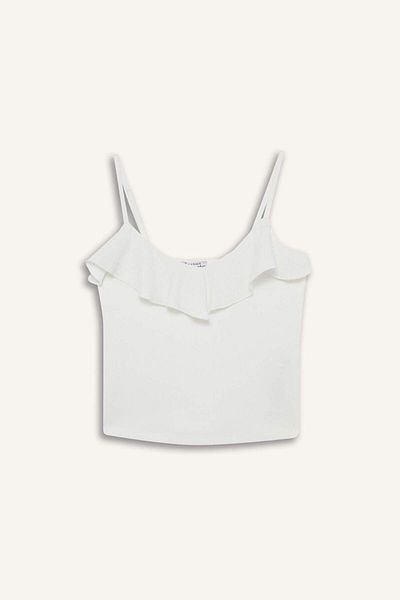 DeFacto Slim Fit Slim Fit Ruffle Collar Λευκό εσώρουχο με λουράκι F6330ax25hs