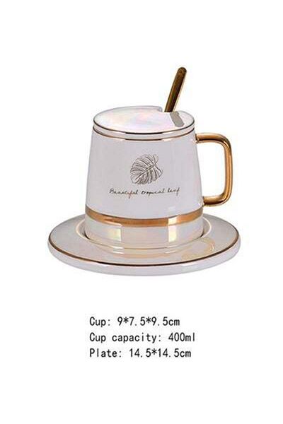 HALAMODO 4-Piece Cup And Saucer Set White/Gold 400ml