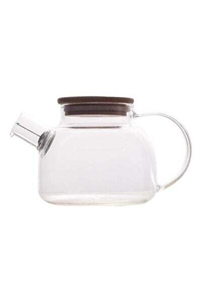 HALAMODO إبريق شاي مقاوم للحرارة مع غطاء من الخيزران شفاف 1000 مل