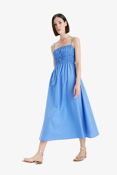 DeFacto Rochie midi cu guler pătrat cu aspect de in și bretele F7070AX25SM