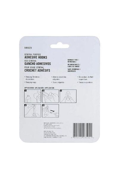 ACE 3-Piece Damage Free General Purpose Adhesive Hook with Strips White 1.8 x 5.7cm