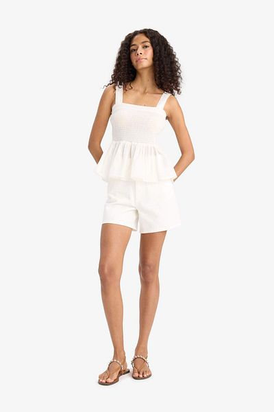 DeFacto White Gabardine Shorts with Pockets F7018Ax25Sm
