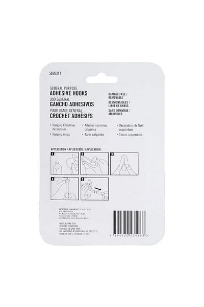ACE 3-Piece Damage Free General Purpose Adhesive Hook with Strips White 2.3 x 5.5cm