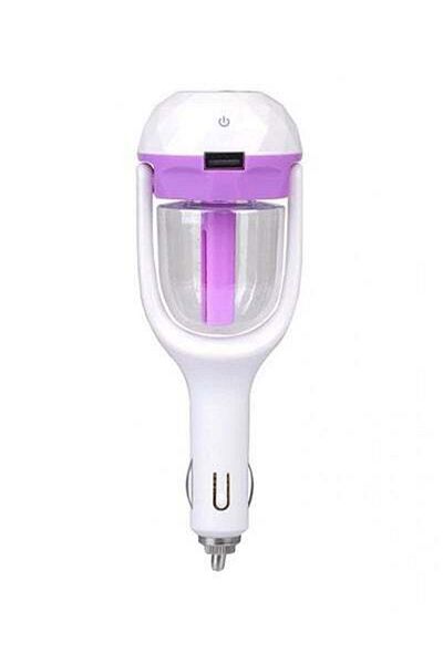 HALAMODO Car Air Humidifier With USB Charger Port White/Purple