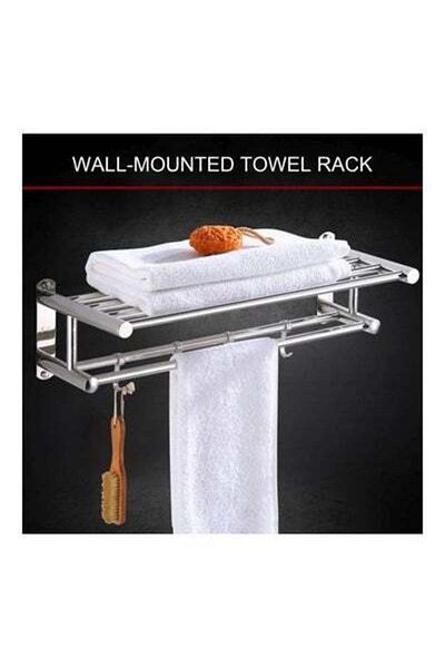 HALAMODO Stainless Steel Wall-Mounted Towel Rack Silver 40x22x16centimeter
