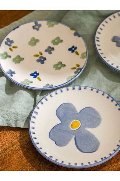 LC Waikiki Lcw Home Mixed Flower Printed Ceramic Cake Plate Set of 4 16 cm